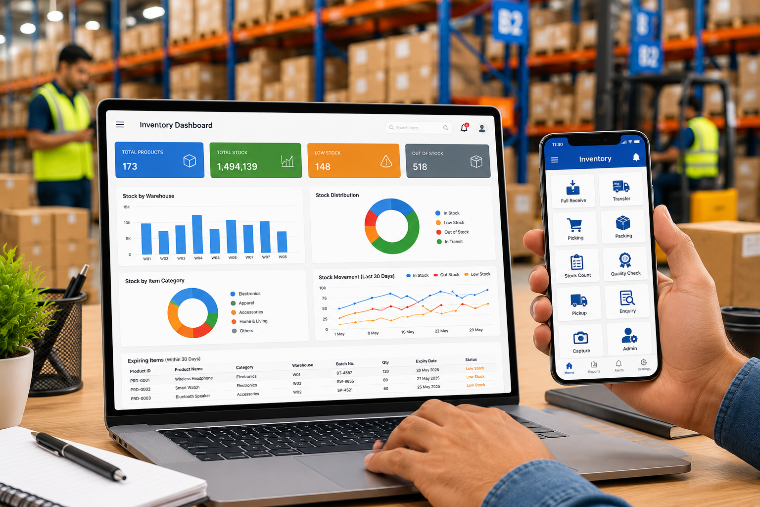 Construction inventory procurement and project costing dashboard